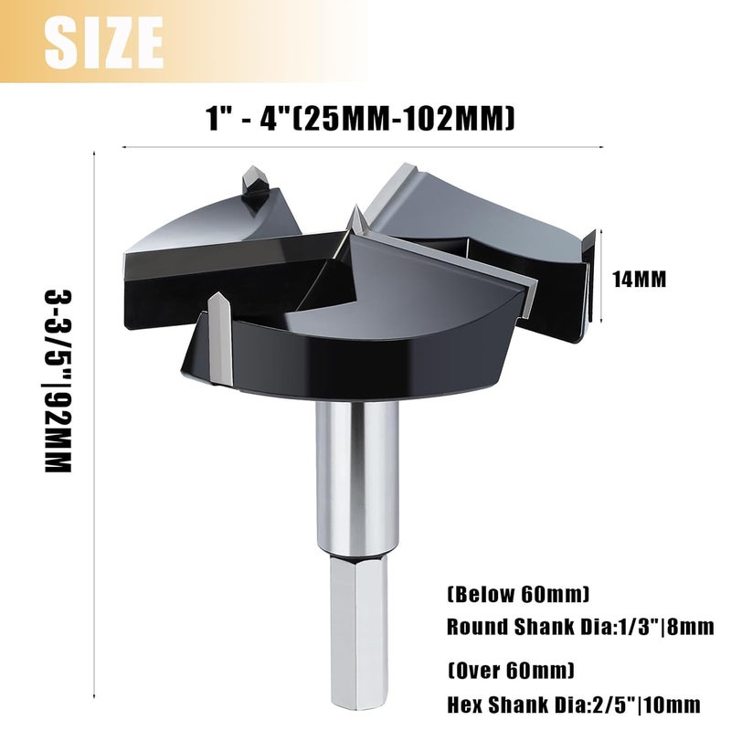 WOBLLMX 3-1/8" | 80mm Forstner Drill Bit,Triple Flute Tungsten Carbide Tipped - for Hard Wood,Soft Wood Woodworking Hinge Cutter Tool Kits for Veneered Plywood Plastic - Image 3
